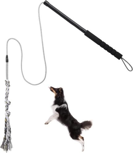 Flirt Pole for Small Medium Dogs,Interactive Chase and Tug of War Outdoor Dog Toys,Heavy Duty Dog Teaser Wand Chase Toys with Rope,Durable Flirt Stick Pole for Dogs Outside Agility Exercise & Training