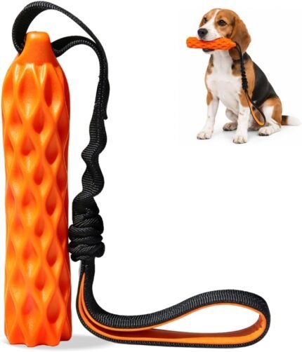 Floating Squeaky Dog Toy, Fetch Training Bumper with Reflective Rope Handle