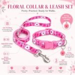 Floral Matching Dog Collar and Leash Set with AirTag Holder-Pink Daisy/XS - Image 2