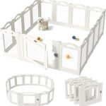 Foldable Clear Acrylic Dog Playpen with Door, 23.6″ Acrylic Puppy Playpen, Easy Assemble Indoor Pet Fence with White Frame, Clear Dog Playpen for Puppies & Animal (White, 23.6‘H, 12 Panels + 1 Door)