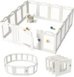 Foldable Clear Acrylic Dog Playpen with Door, 23.6" Acrylic Puppy Playpen, Easy Assemble Indoor Pet Fence with White Frame, Clear Dog Playpen for Puppies & Animal (White, 23.6‘H, 12 Panels + 1 Door)