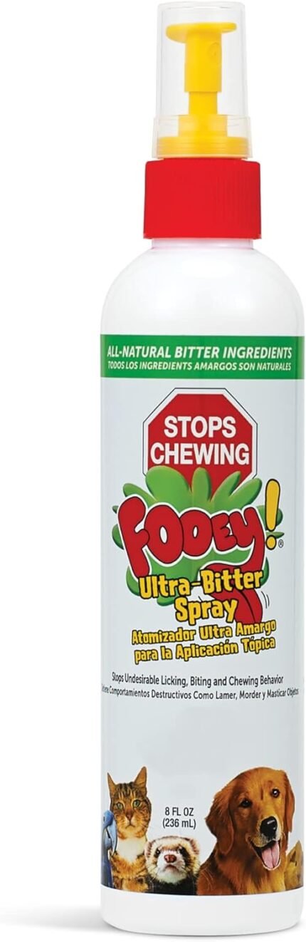 Fooey! Ultra Bitter No Chew Spray for Dogs, Cats, Horses, Rabbits, Ferrets, Birds – Anti-Chew Bitter Spray for Dogs Stop Chewing Furniture – Dog Deterrent Spray Training Aid Safe for Pets – 8 fl oz