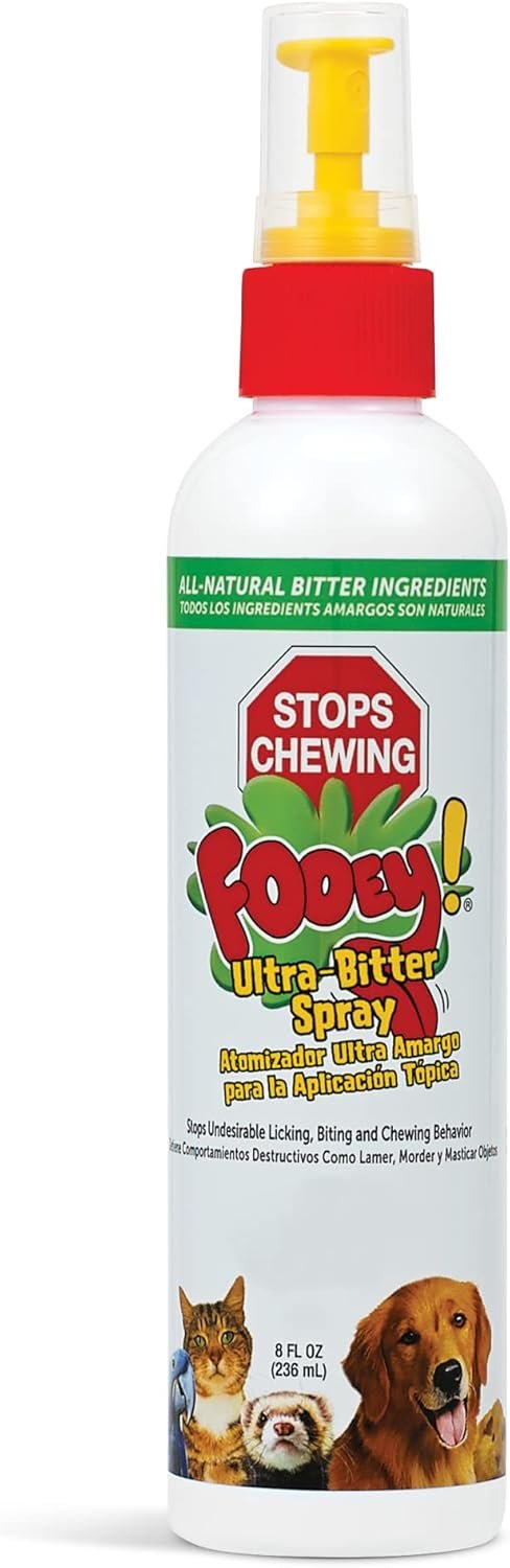Fooey! Ultra Bitter No Chew Spray for Dogs, Cats, Horses, Rabbits, Ferrets, Birds – Anti-Chew Bitter Spray for Dogs Stop Chewing Furniture – Dog Deterrent Spray Training Aid Safe for Pets – 8 fl oz Fooey! Ultra Bitter No Chew Spray for Dogs, Cats, Horses, Rabbits, Ferrets, Birds – Anti-Chew Bitter Spray for Dogs Stop Chewing Furniture – Dog Deterrent Spray Training Aid Safe for Pets – 8 fl oz
