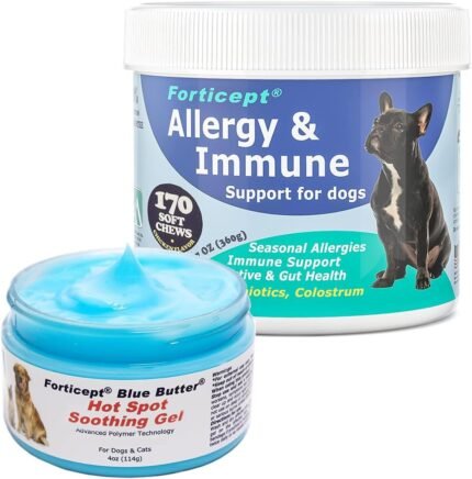 Forticept Allergy Immune Itch Relief Kit, Blue Butter Hot Spot Gel 4oz & Allergy Immune Suplement for Dogs 170Chews