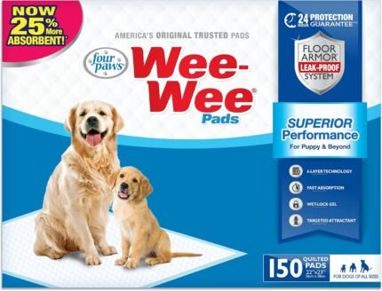 Four Paws Wee-Wee Superior Performance Unscented Puppy Pee Pads for Dogs & Puppies, Quilted Leak-Proof Dog Housebreaking Potty Training Floor Protection, Pet Supplies, 22" x 23", 150 Count