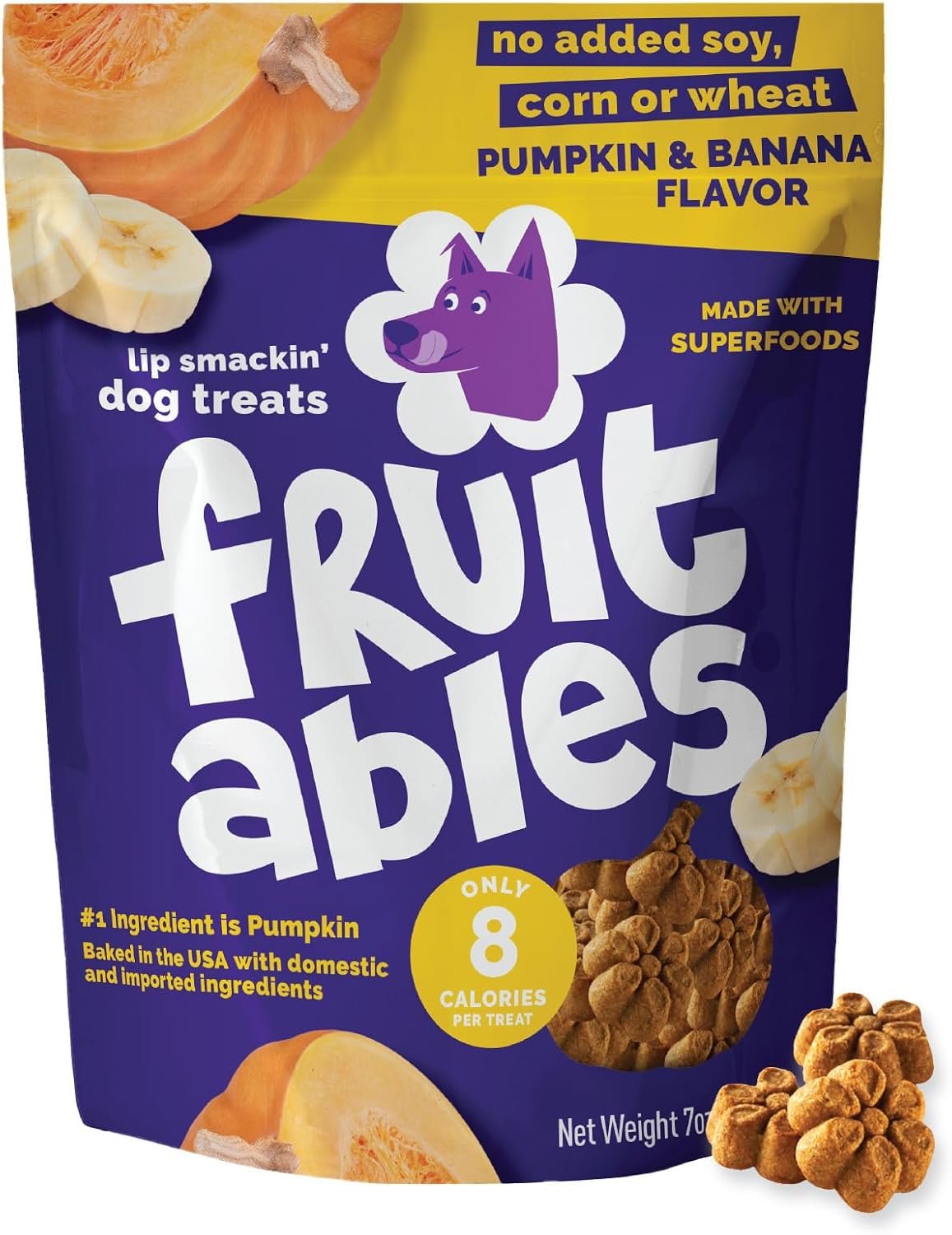 Fruitables Baked Dog Treats, Low Calorie Treats, Pumpkin & Banana, 7oz Fruitables Baked Dog Treats, Low Calorie Treats, Pumpkin & Banana, 7oz