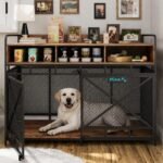 Fulhope Dog Crate Furniture, 48″ Heavy Duty Wooden Dog Crate End Table, XL Dog Kennel Furniture Large Breed, Decorative Dog Kenne Indoor with 3 Drawers & Steel Tubes 48″ L x28 W x36 H (Rustic Brown)
