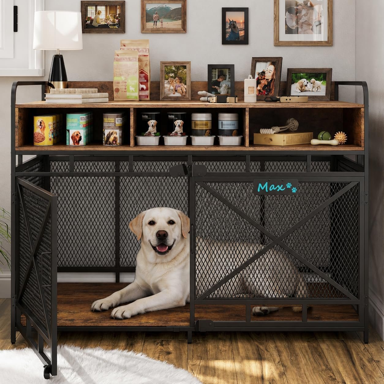 Fulhope Dog Crate Furniture, 48″ Heavy Duty Wooden Dog Crate End Table, XL Dog Kennel Furniture Large Breed, Decorative Dog Kenne Indoor with 3 Drawers & Steel Tubes 48″ L x28 W x36 H (Rustic Brown) Fulhope Dog Crate Furniture, 48″ Heavy Duty Wooden Dog Crate End Table, XL Dog Kennel Furniture Large Breed, Decorative Dog Kenne Indoor with 3 Drawers & Steel Tubes 48″ L x28 W x36 H (Rustic Brown)