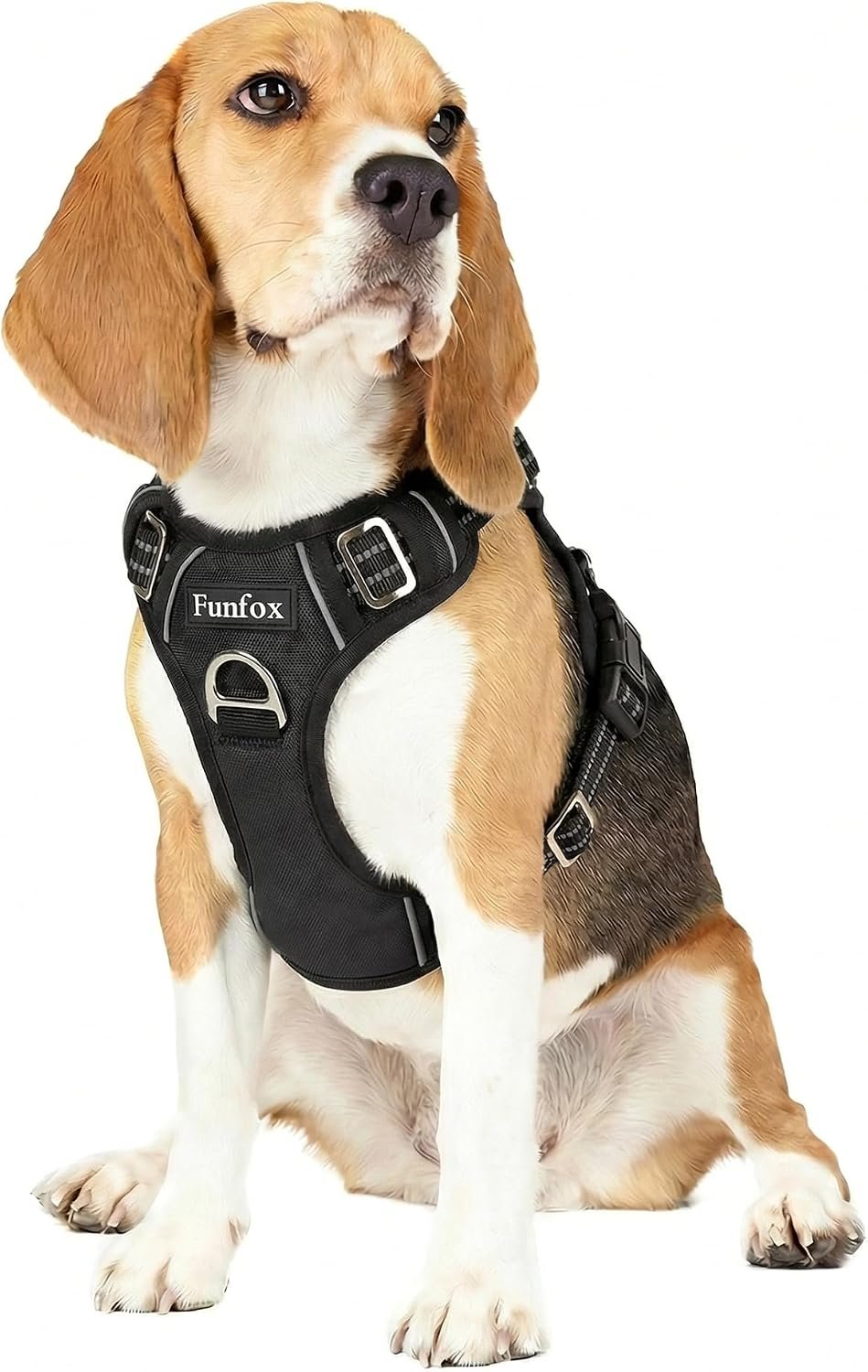 Funfox Dog Harness Medium Sized Dog, Vertical Handle Easy Control, No Pull Pet Vest Adjustable with 2 Leash Clips, Soft Material, Reflective Safe Night Walking for Small Medium Large Breed, Black, M Funfox Dog Harness Medium Sized Dog, Vertical Handle Easy Control, No Pull Pet Vest Adjustable with 2 Leash Clips, Soft Material, Reflective Safe Night Walking for Small Medium Large Breed, Black, M