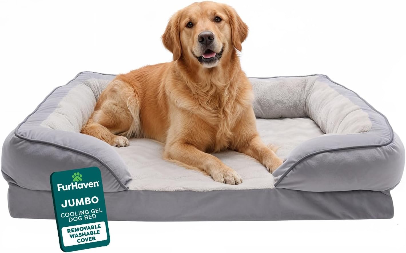 FurHaven Cooling Gel Dog Bed for Large Dogs, Perfect Comfort Sofa Bed with Cool Gel-Top Foam with a Solid Orthopedic Foam Base for Joint Support, Washable Cover, Jumbo XL, Plush & Velvet, Granite Gray FurHaven Cooling Gel Dog Bed for Large Dogs, Perfect Comfort Sofa Bed with Cool Gel-Top Foam with a Solid Orthopedic Foam Base for Joint Support, Washable Cover, Jumbo XL, Plush & Velvet, Granite Gray