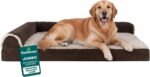 FurHaven Orthopedic Dog Bed for Large Dogs, L-Shaped Chaise Mattress with Orthopedic Egg Crate with a Solid Orthopedic Foam Base for Joint Support, Washable Cover, Jumbo XL, Faux Fur & Suede, Espresso