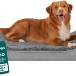FurHaven Orthopedic Dog Bed for Large Dogs, Luxe Lounger Contour Mattress with Solid Orthopedic Foam Slab for Joint Support, Removable Washable Cover, Jumbo XL, Plush Suede, Gray
