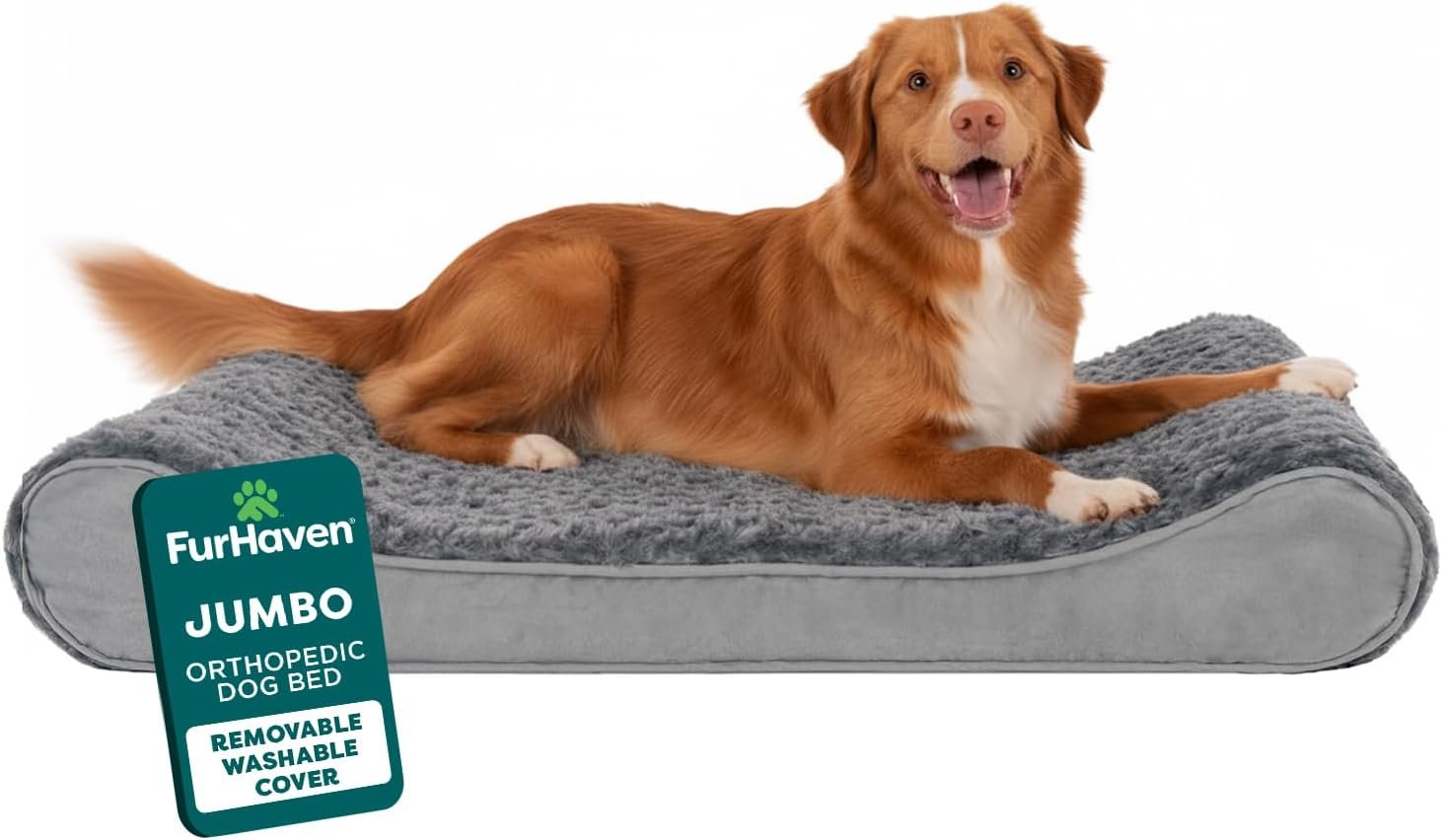 FurHaven Orthopedic Dog Bed for Large Dogs, Luxe Lounger Contour Mattress with Solid Orthopedic Foam Slab for Joint Support, Removable Washable Cover, Jumbo XL, Plush Suede, Gray FurHaven Orthopedic Dog Bed for Large Dogs, Luxe Lounger Contour Mattress with Solid Orthopedic Foam Slab for Joint Support, Removable Washable Cover, Jumbo XL, Plush Suede, Gray