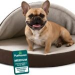 FurHaven Round Orthopedic Dog Bed for Medium Dogs, Egg Crate with a Solid Orthopedic Foam Base with Attached Blanket Hood and Removable Washable Cover, Medium, Sherpa & Suede Snuggery, Espresso