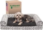 Furhaven Memory Foam Dog Bed for Medium/Small Dogs w/ Removable Bolsters & Washable Cover, For Dogs Up to 35 lbs - Plush & Southwest Kilim Woven Decor Sofa - Boulder Gray, Medium