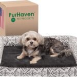 Furhaven Memory Foam Dog Bed for Medium/Small Dogs w/ Removable Bolsters & Washable Cover, For Dogs Up to 35 lbs – Plush & Southwest Kilim Woven Decor Sofa – Boulder Gray, Medium