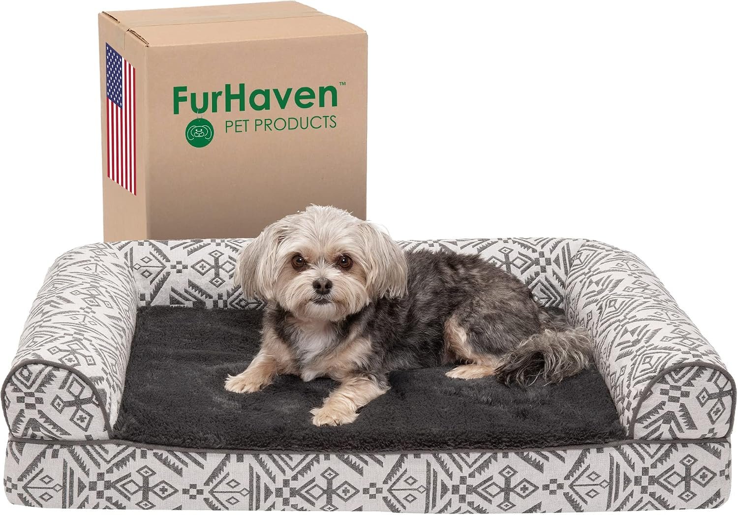 Furhaven Memory Foam Dog Bed for Medium/Small Dogs w/ Removable Bolsters & Washable Cover, For Dogs Up to 35 lbs – Plush & Southwest Kilim Woven Decor Sofa – Boulder Gray, Medium Furhaven Memory Foam Dog Bed for Medium/Small Dogs w/ Removable Bolsters & Washable Cover, For Dogs Up to 35 lbs – Plush & Southwest Kilim Woven Decor Sofa – Boulder Gray, Medium