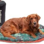Furhaven Outdoor Travel Dog Bed for Large/Medium Dogs w/ Carry Bag, Washable & Foldable, Great for Crates & Kennels – Trail Pup Travel Pillow Mat w/ Stuff Sack Bag – Paprika/Camo-Paw, Large