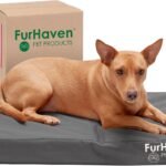 Furhaven Water-Resistant Orthopedic Dog Bed for Medium/Small Dogs w/ Removable Washable Cover, For Dogs Up to 35 lbs – Indoor/Outdoor Logo Print Oxford Polycanvas Mattress – Stone Gray, Medium