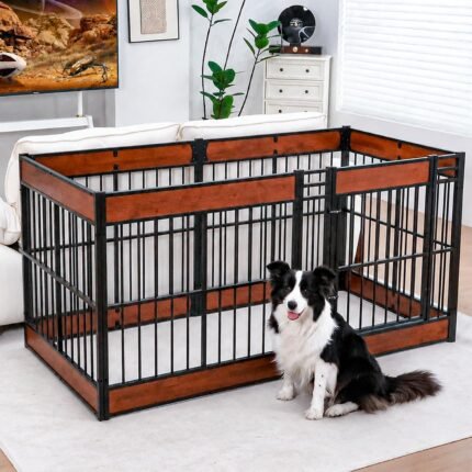 Furniture Style Dog Playpen, 32" Tall Indoor Dog Pen with Wood Panels