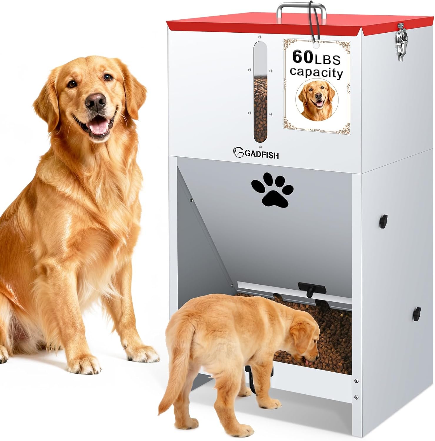 GADFISH 60 lbs Large Automatic Dog Feeder, Outdoor Heavy Duty Pet Feeder for Large Breed Dogs, with Viewing Window and Lockable Door GADFISH 60 lbs Large Automatic Dog Feeder, Outdoor Heavy Duty Pet Feeder for Large Breed Dogs, with Viewing Window and Lockable Door