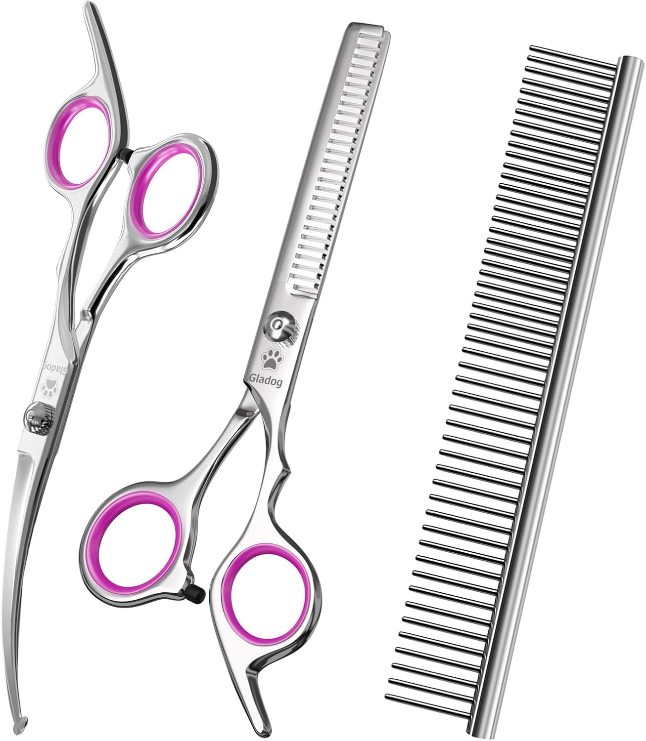 GLADOG Professional 4 in 1 Dog Grooming Scissors Set with Safety Round Tips, Sharp and Heavy-duty Pet Grooming Shears for Cats (Pink) GLADOG Professional 4 in 1 Dog Grooming Scissors Set with Safety Round Tips, Sharp and Heavy-duty Pet Grooming Shears for Cats (Pink)