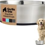 GORILLA GRIP Dog Bowl, Food Grade 304 Stainless Steel, 6 Cup, Black