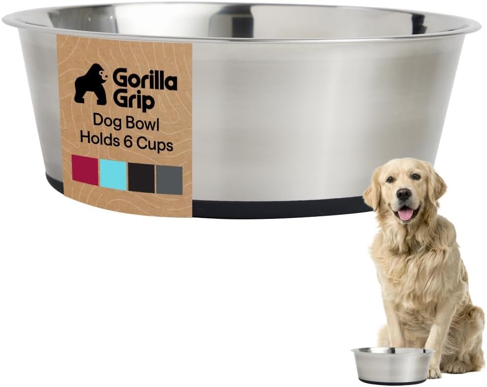GORILLA GRIP Dog Bowl, Food Grade 304 Stainless Steel, 6 Cup, Black GORILLA GRIP Dog Bowl, Food Grade 304 Stainless Steel, 6 Cup, Black