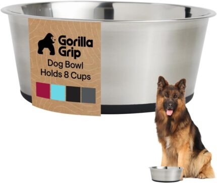 GORILLA GRIP Dog Bowl, Food Grade 304 Stainless Steel, 8 Cup, Black