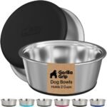 GORILLA GRIP Dog Bowl Set, Food Grade 304 Stainless Steel, 2 Cup, Black