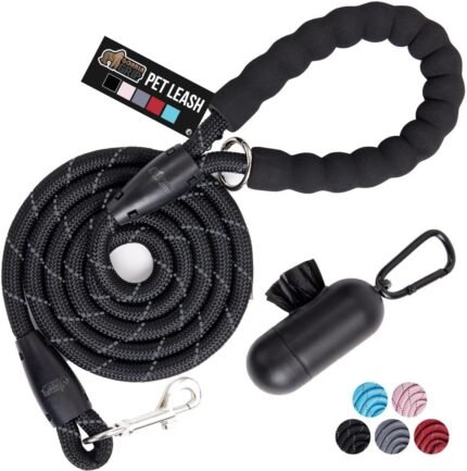 GORILLA GRIP Dog Leash, Heavy Duty Reflective Rope for 202lb Dogs, Black