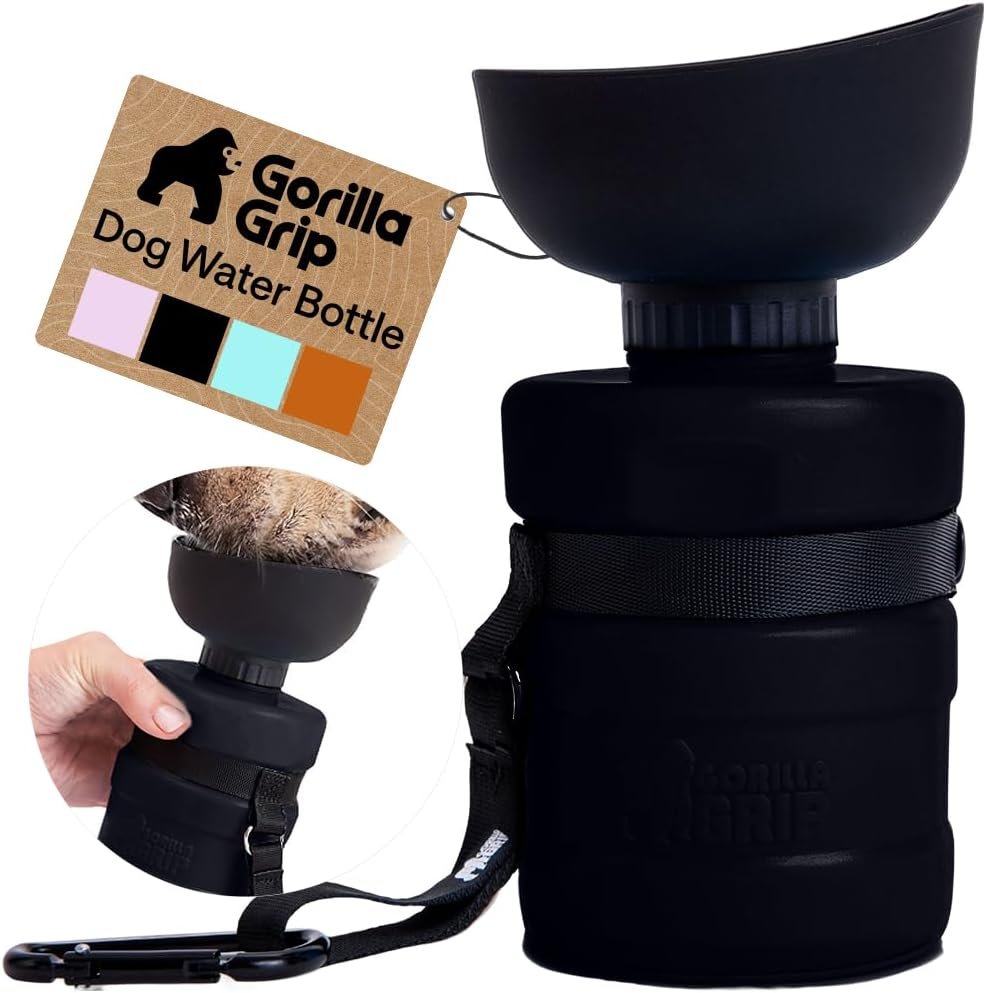 GORILLA GRIP Portable Dog Water Bottle, Food Grade Silicone, 12oz Black GORILLA GRIP Portable Dog Water Bottle, Food Grade Silicone, 12oz Black