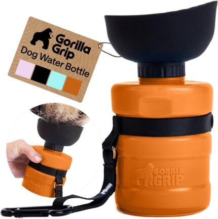 GORILLA GRIP Portable Dog Water Bottle, Food Grade Silicone, 20oz Orange