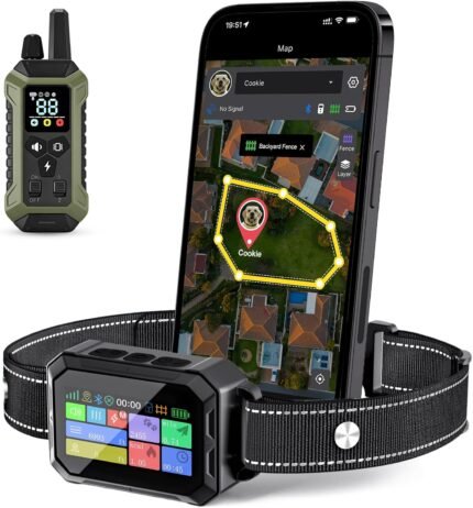 GPS Wireless Dog Collar Fence System – No Monthly Fee App Control, Custom Polygon Boundary & Remote Training, Free Phone Tracker for Up to 5 Pets, Virtual Electric Fence for Dogs
