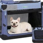 Gardner Pet Soft Collapsible Dog Crate – 26 Inch Portable Travel Dog Crate for Puppy/Small Dogs Indoor & Outdoor, 3-Door Pet Crate with Durable Mesh Windows & Storage Bag, Blue