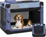 Gardner Pet Soft Collapsible Dog Crate - 30 Inch Portable Travel Dog Crate for Small/Medium Dogs Indoor & Outdoor, 3-Door Pet Crate with Durable Mesh Windows & Storage Bag, Blue