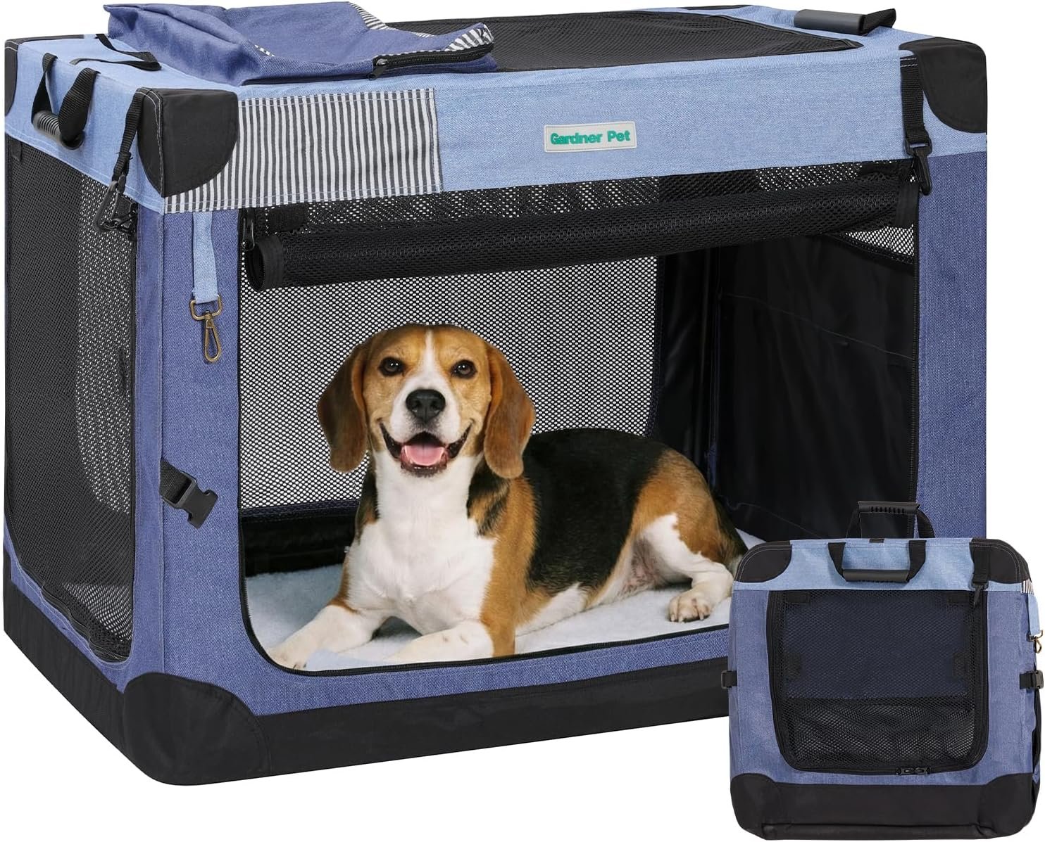Gardner Pet Soft Collapsible Dog Crate – 30 Inch Portable Travel Dog Crate for Small/Medium Dogs Indoor & Outdoor, 3-Door Pet Crate with Durable Mesh Windows & Storage Bag, Blue Gardner Pet Soft Collapsible Dog Crate – 30 Inch Portable Travel Dog Crate for Small/Medium Dogs Indoor & Outdoor, 3-Door Pet Crate with Durable Mesh Windows & Storage Bag, Blue