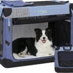 Gardner Pet Soft Collapsible Dog Crate – 36 Inch Portable Travel Dog Crate for Medium/Large Dogs Indoor & Outdoor, 3-Door Pet Crate with Durable Mesh Windows & Storage Bag, Blue