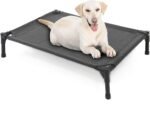 Garnpet Elevated Dog Bed for Large Dogs, Raised Dog Cot Fits Up to 120 LBs, Heavy Duty Pet Cots with Durable Supportive Teslin Recyclable Washable Mesh, Indoor & Outdoor Pet Bed, Dark Grey