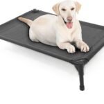 Garnpet Elevated Dog Bed for Large Dogs, Raised Dog Cot Fits Up to 120 LBs, Heavy Duty Pet Cots with Durable Supportive Teslin Recyclable Washable Mesh, Indoor & Outdoor Pet Bed, Dark Grey