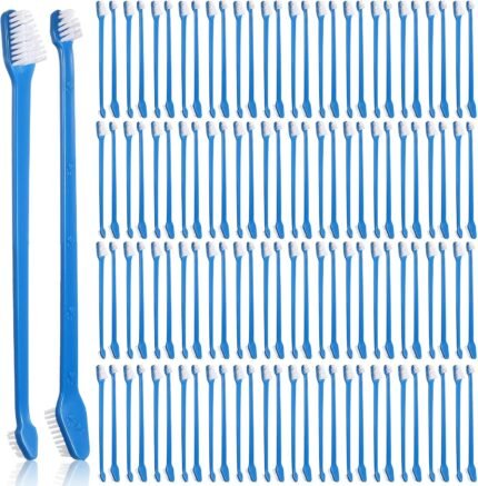 Gerrii 200 Count Dog Toothbrush Double Headed Long Handle Soft, Blue