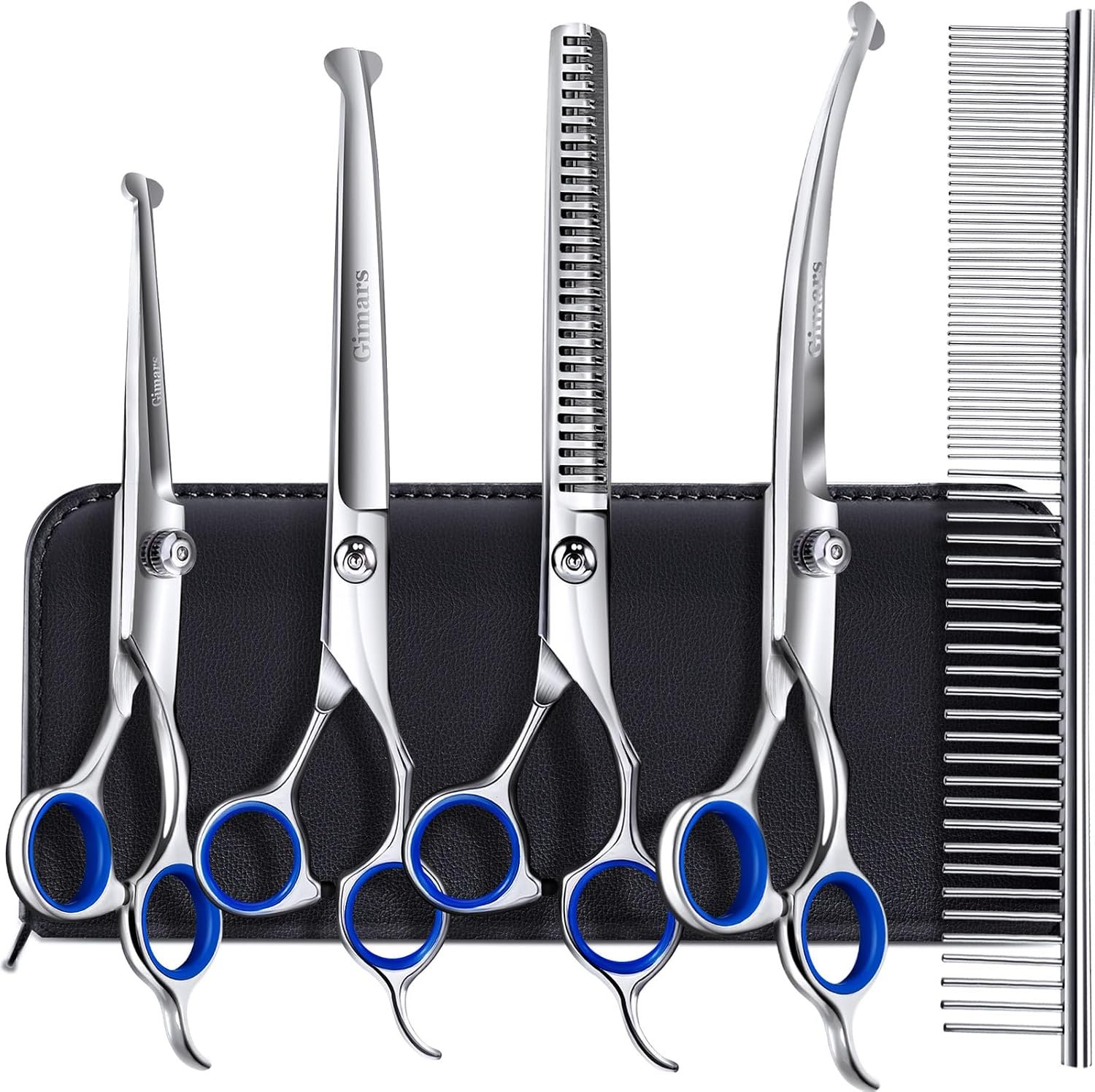 Gimars Titanium Coated Professional 6 in 1 4CR Stainless Steel Dog Grooming Scissors with Safety Round Tip, Heavy Duty Pet Grooming Scissor for Dogs, Cats and Other Animals Gimars Titanium Coated Professional 6 in 1 4CR Stainless Steel Dog Grooming Scissors with Safety Round Tip, Heavy Duty Pet Grooming Scissor for Dogs, Cats and Other Animals