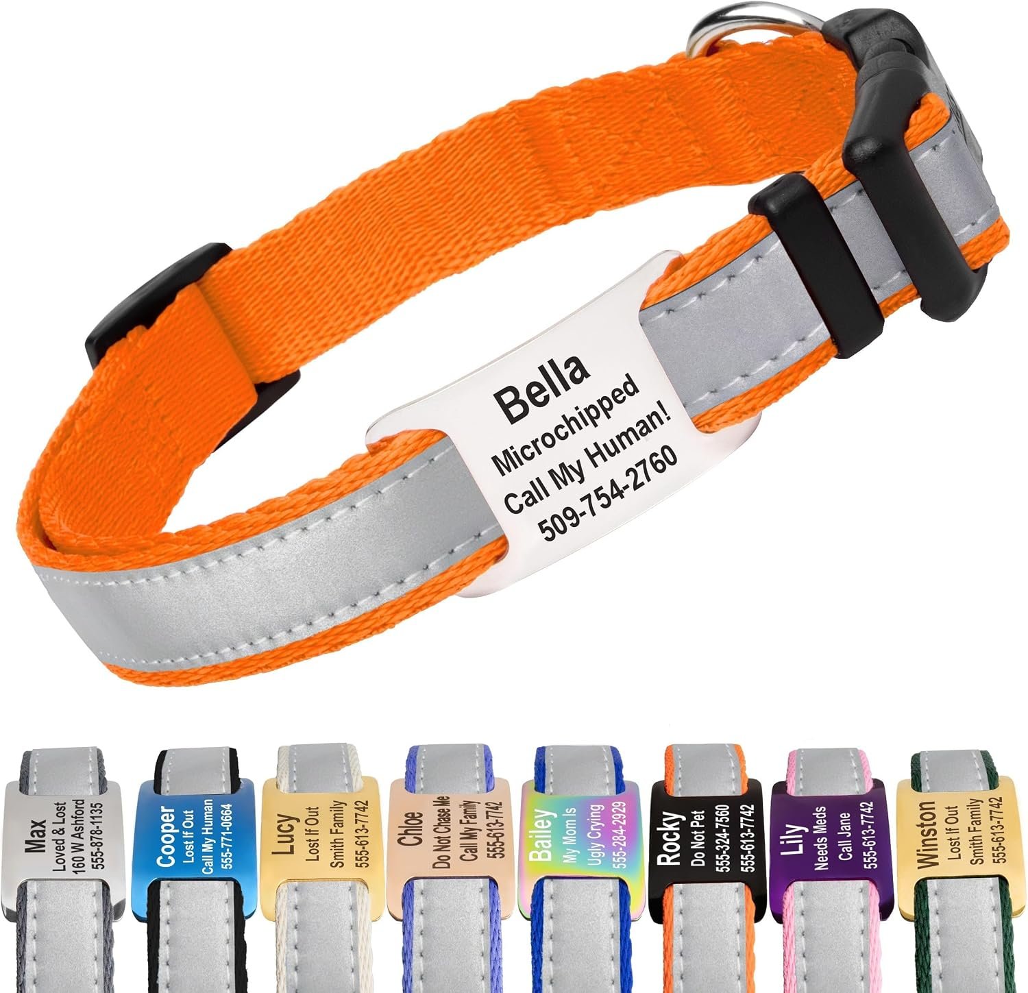 GoTags Reflective Dog Collar with Personalized Nameplate, Collar Tag Combo GoTags Reflective Dog Collar with Personalized Nameplate, Collar Tag Combo
