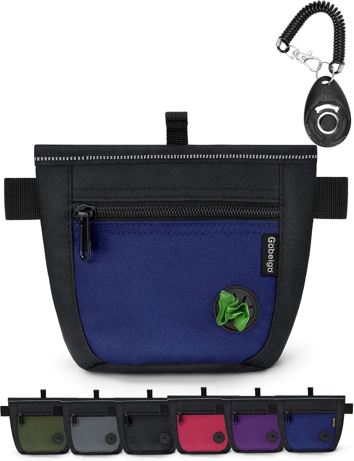 Gobeigo 2 Cup Dog Treat Pouch with Training Clicker(Black/Blue) Gobeigo 2 Cup Dog Treat Pouch with Training Clicker(Black/Blue)