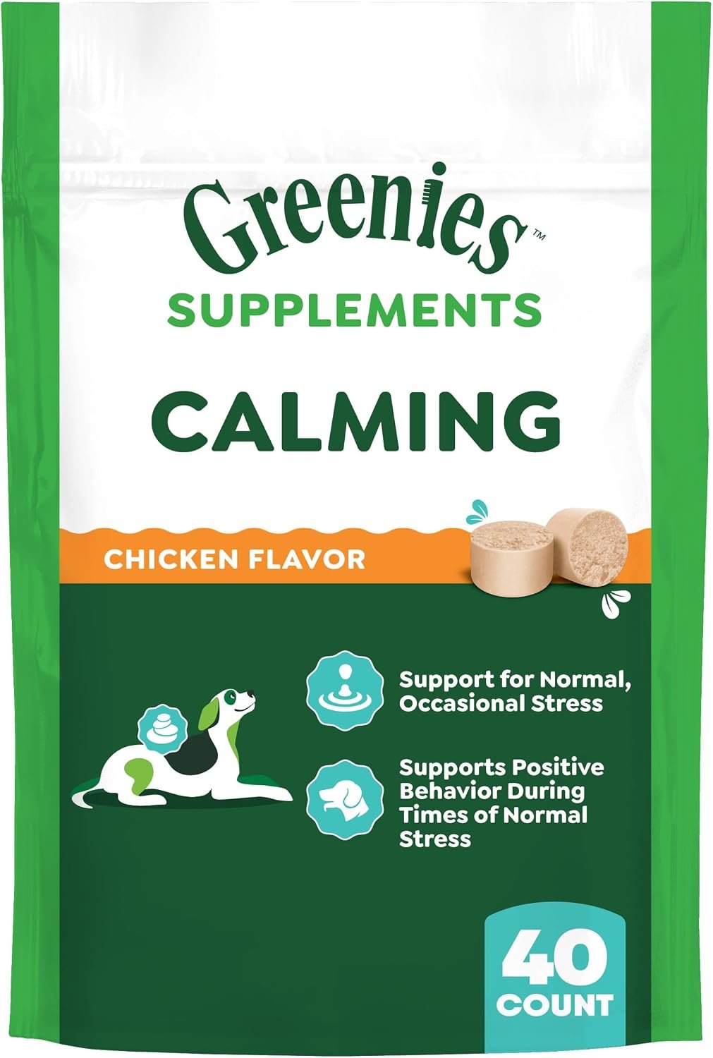 Greenies Supplements Calming Chews for Dogs, Chicken Flavor, 40 Count Greenies Supplements Calming Chews for Dogs, Chicken Flavor, 40 Count