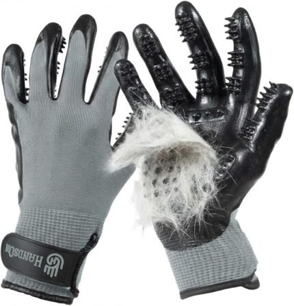 H HANDSON Pet Grooming Gloves – Patented #1 Ranked, Award Winning Shedding, Bathing, & Hair Remover Gloves – Gentle Brush for Cats, Dogs, and Horses (Grey, Large)