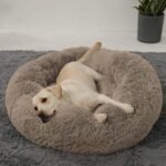HACHIKITTY Calming Donut Cuddler Dog Bed, Round Fluffy Pet Bed with Sewn-in Cushion for Large Dogs,Washable, Large, Taupe, 30”