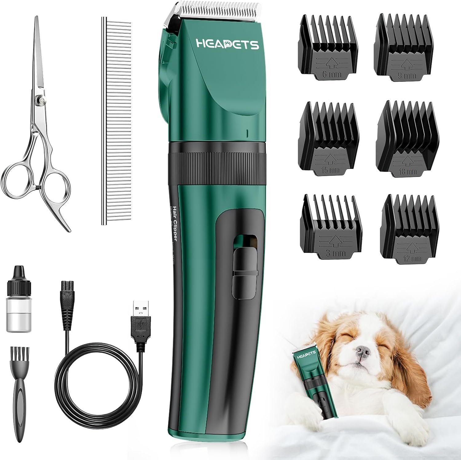 HEAPETS Cordless Dog Clippers for Grooming for Dogs Cats Pets, Green HEAPETS Cordless Dog Clippers for Grooming for Dogs Cats Pets, Green