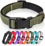 HEELE Dog Collar, Reflective Dog Collar, Soft Neoprene Padded Breathable Nylon Pet Collar Adjustable for Medium Dogs, Army Green, M(13.38-20.47")