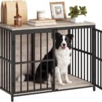HOOBRO 38.6″ Dog Crate Furniture, Wooden Dog Kennel Indoor, Heavy Duty Dog Cage for Small/Medium Dog, Decorative Side End Table, Greige BG100GW03